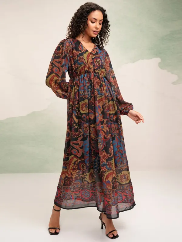 Tokyo Talkies Women Black Printed Maxi Dress