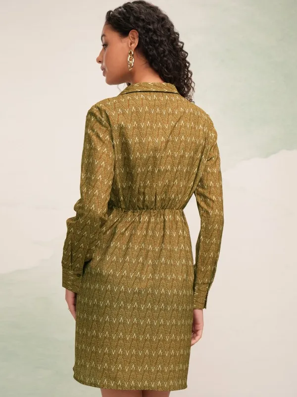 Tokyo Talkies Women Mustard Printed Fit And Flare Dress