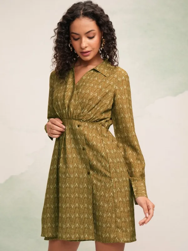 Tokyo Talkies Women Mustard Printed Fit And Flare Dress