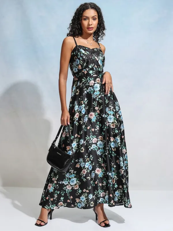 Tokyo Talkies Women Black Printed Maxi Dress