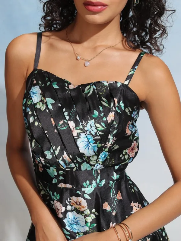 Tokyo Talkies Women Black Printed Maxi Dress