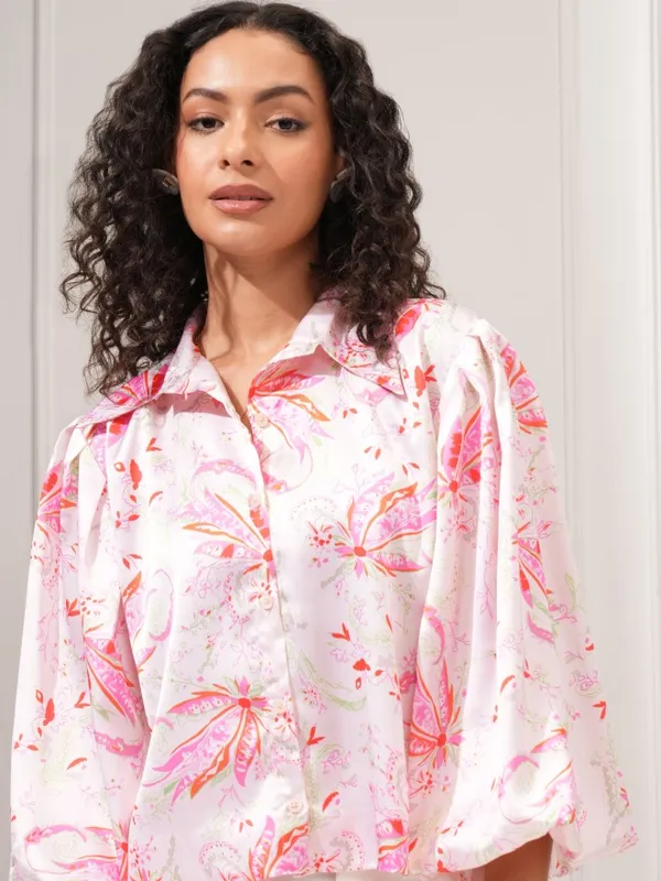 Tokyo Talkies Women Pink Printed Shirt Style Top