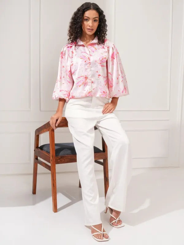 Tokyo Talkies Women Pink Printed Shirt Style Top