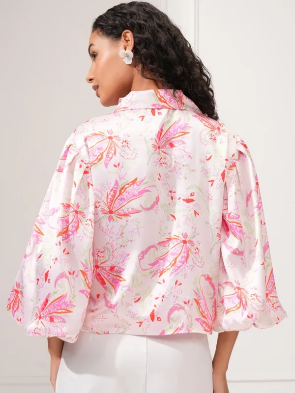 Tokyo Talkies Women Pink Printed Shirt Style Top