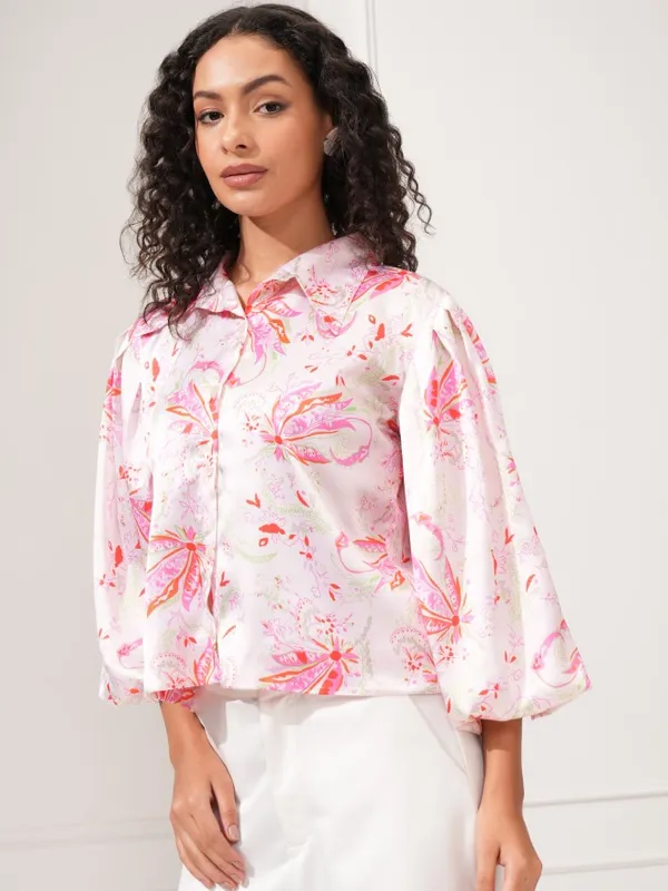 Tokyo Talkies Women Pink Printed Shirt Style Top