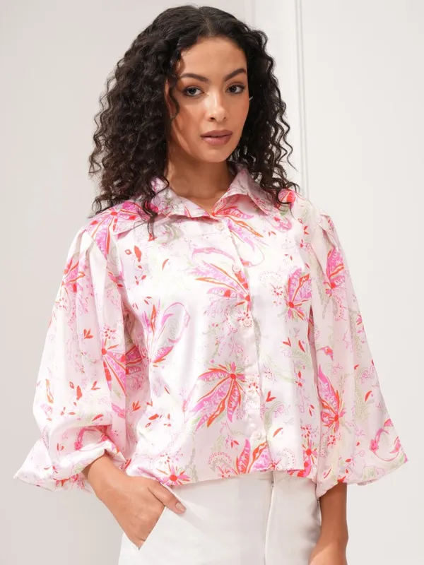 Tokyo Talkies Women Pink Printed Shirt Style Top