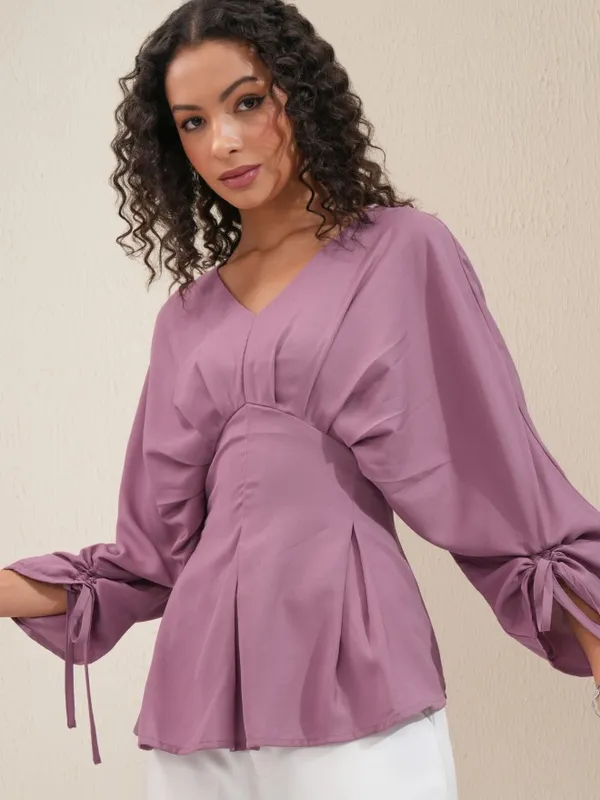 Tokyo Talkies Women Purple Solid Asymmetrical Hem Top