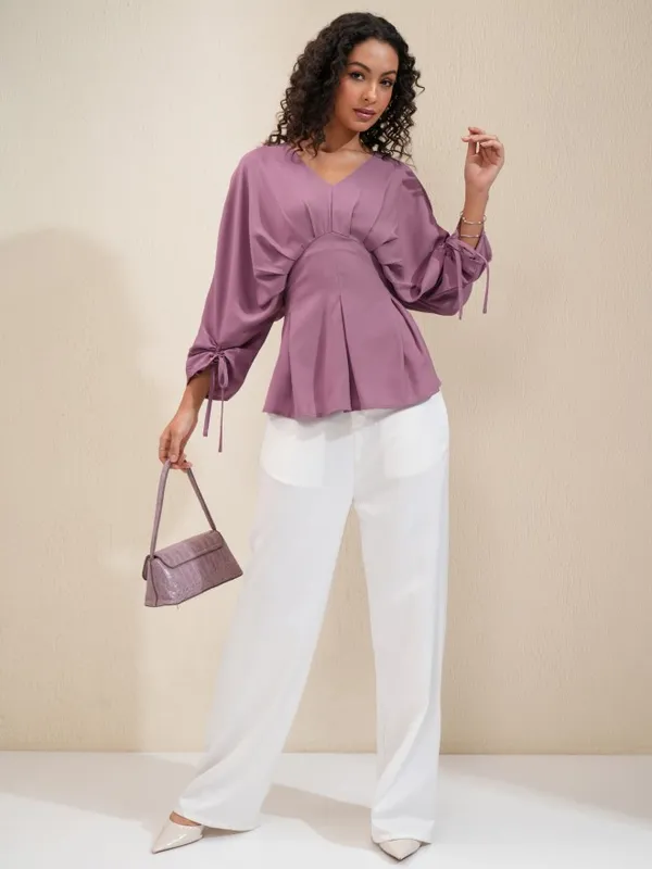 Tokyo Talkies Women Purple Solid Asymmetrical Hem Top
