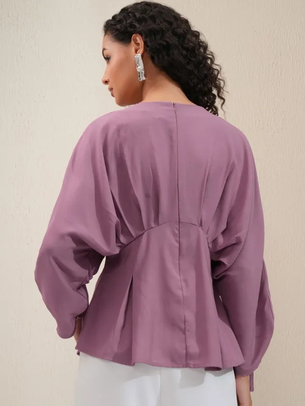 Tokyo Talkies Women Purple Solid Asymmetrical Hem Top