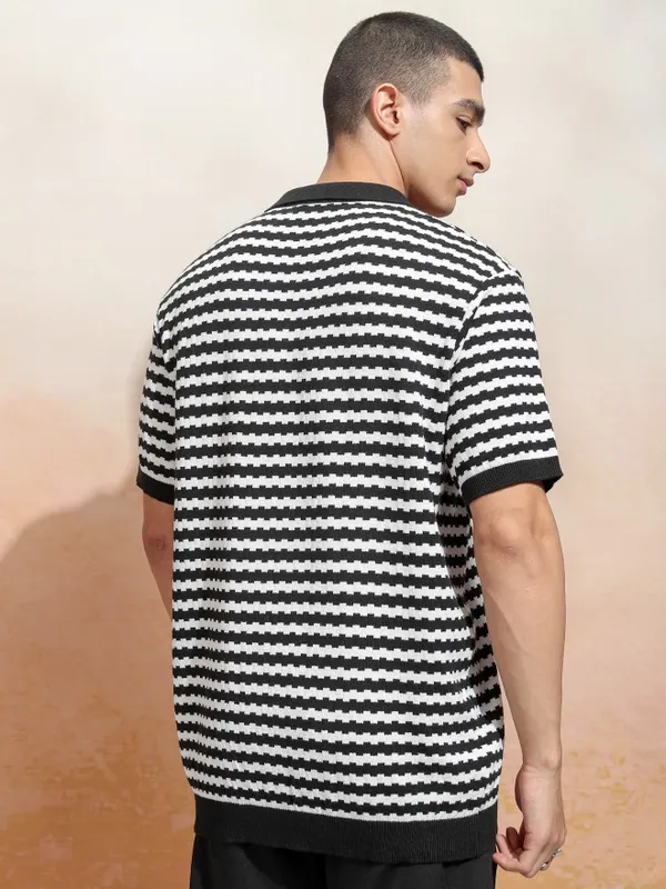 Highlander Men Off White Self Design Polo Collar T-Shirt
