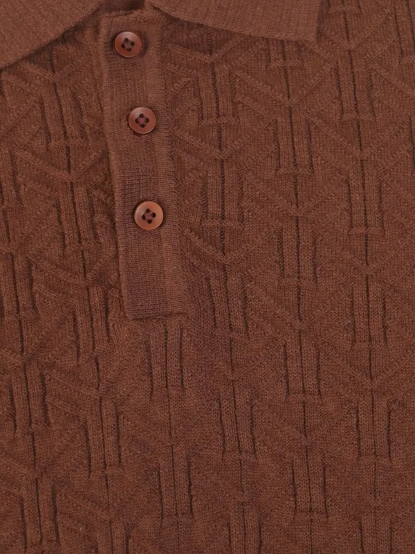 Highlander Men Brown Self Design Polo Collar T-Shirt