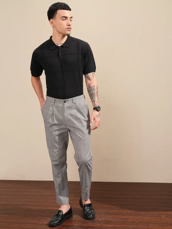 Highlander Men Black Self Design Polo Collar T-Shirt