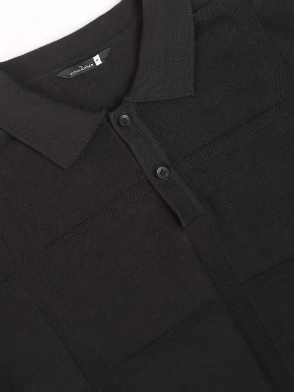 Highlander Men Black Self Design Polo Collar T-Shirt