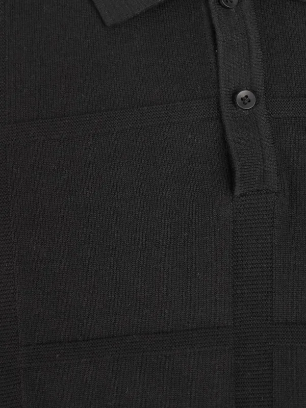 Highlander Men Black Self Design Polo Collar T-Shirt