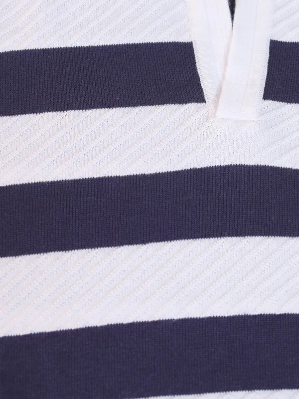 Highlander Men White Striped Polo Collar T-Shirt