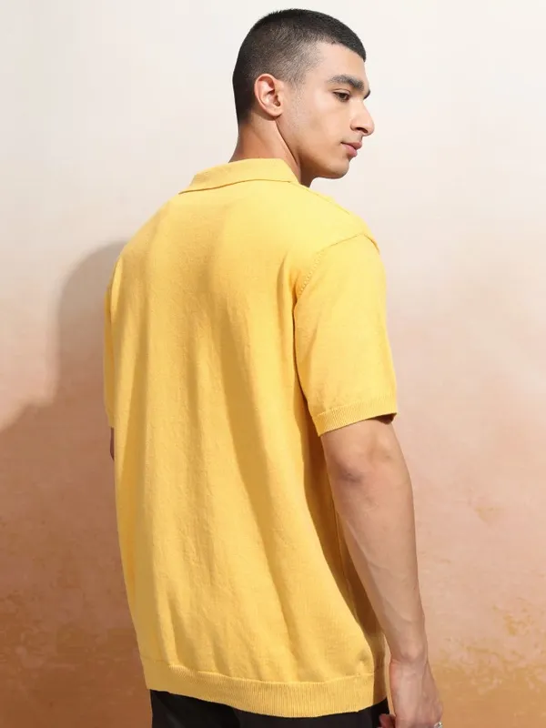 Highlander Men Yellow Solid Polo Collar T-Shirt