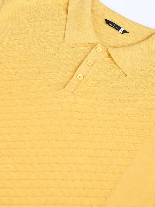 Highlander Men Yellow Solid Polo Collar T-Shirt