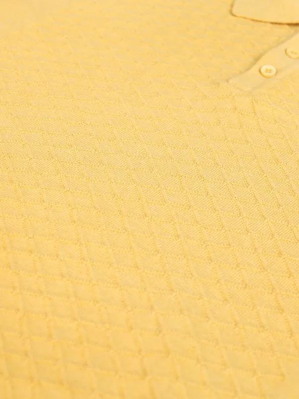 Highlander Men Yellow Solid Polo Collar T-Shirt