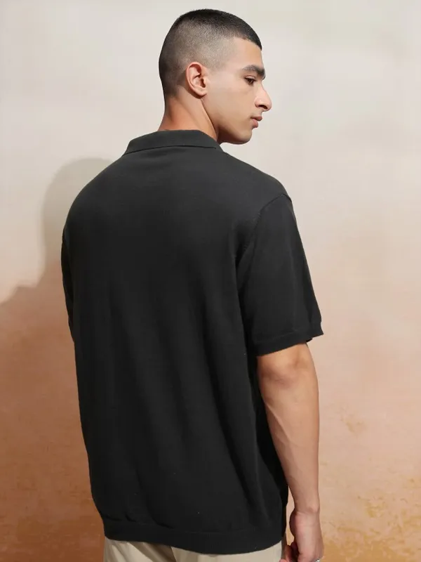 Highlander Men Black Printed Polo Collar T-Shirt