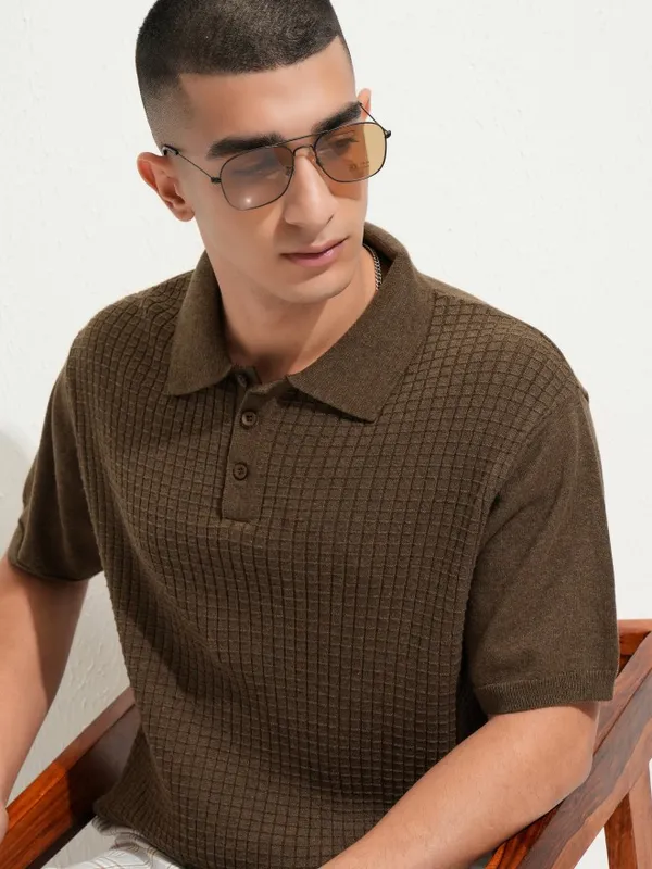 Men Self Design Polo Collar T-Shirt