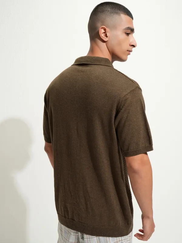 Men Self Design Polo Collar T-Shirt