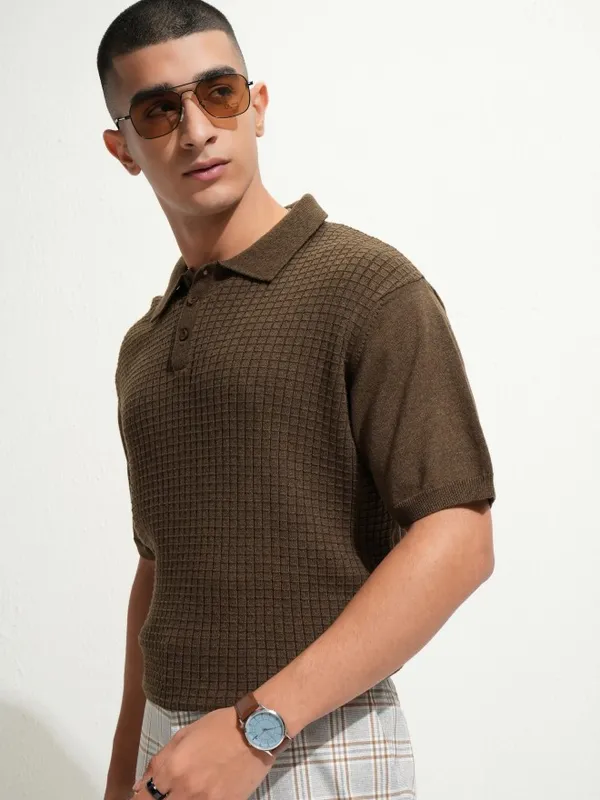 Men Self Design Polo Collar T-Shirt