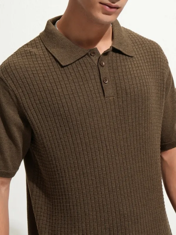 Men Self Design Polo Collar T-Shirt