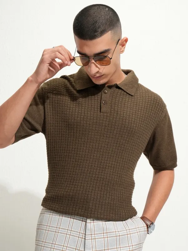 Men Self Design Polo Collar T-Shirt