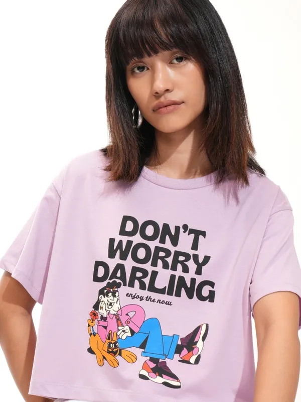 Tokyo Talkies Women Purple Printed Round Neck T-Shirt