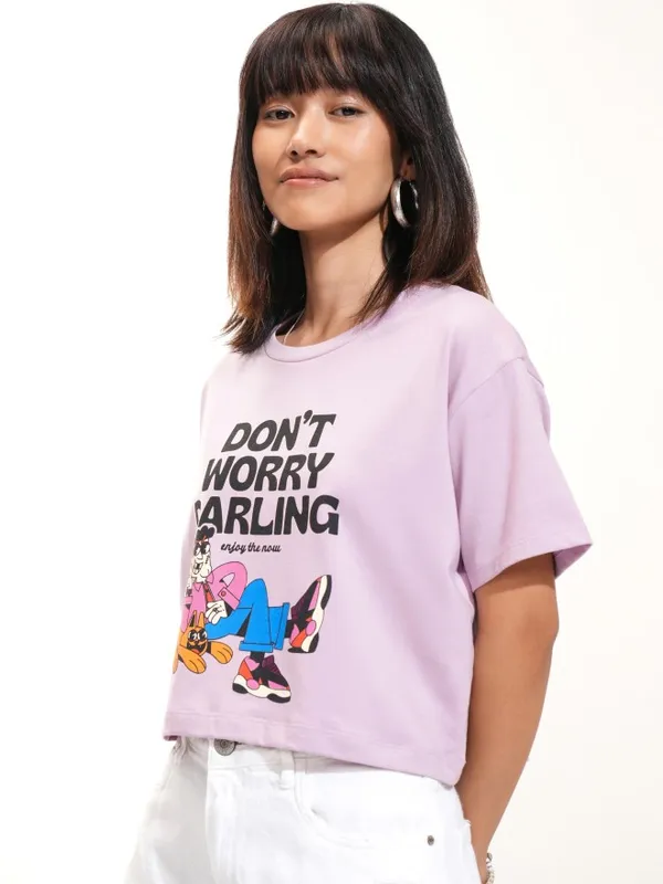 Tokyo Talkies Women Purple Printed Round Neck T-Shirt