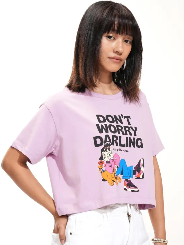 Tokyo Talkies Women Purple Printed Round Neck T-Shirt