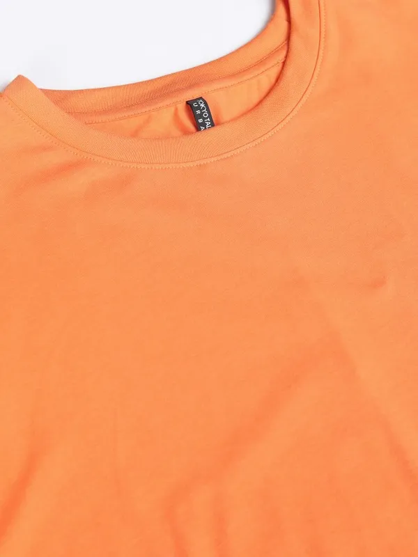 Tokyo Talkies Women Orange Solid Round Neck Oversized Fit T-Shirt