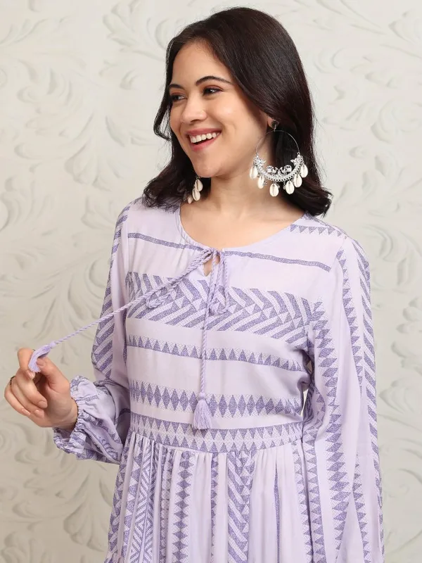 Vishudh Women Purple A-Line Printed Dress