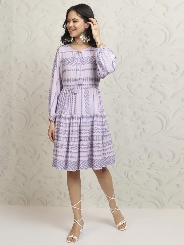 Vishudh Women Purple A-Line Printed Dress