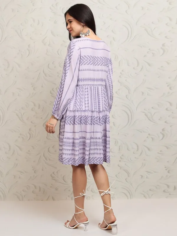 Vishudh Women Purple A-Line Printed Dress