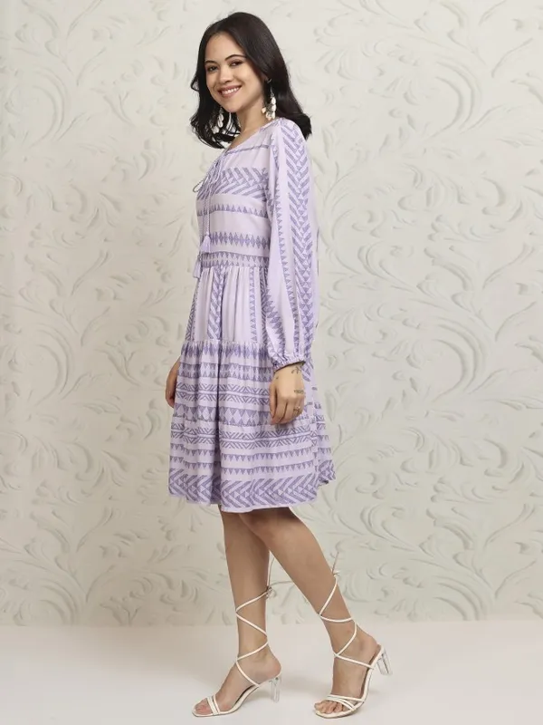 Vishudh Women Purple A-Line Printed Dress