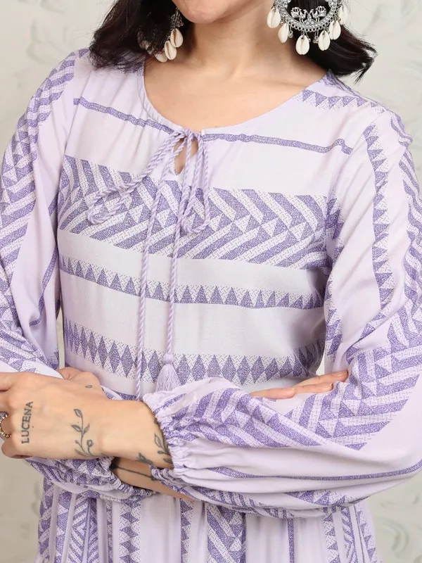 Vishudh Women Purple A-Line Printed Dress