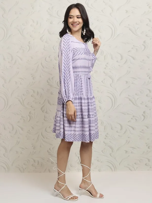 Vishudh Women Purple A-Line Printed Dress