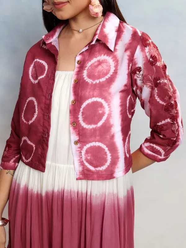 Vishudh Women Burgundy Printed A-Line Dress With Jacket