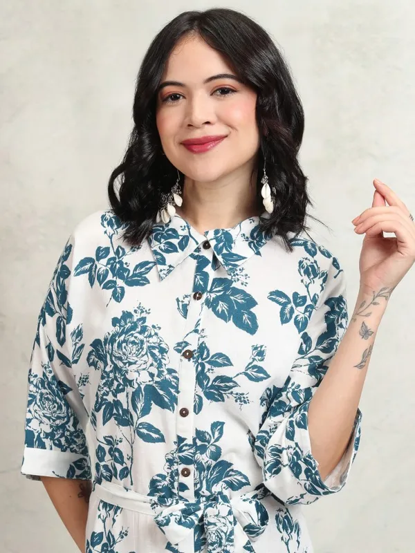 Vishudh women White Printed Shirt Dress