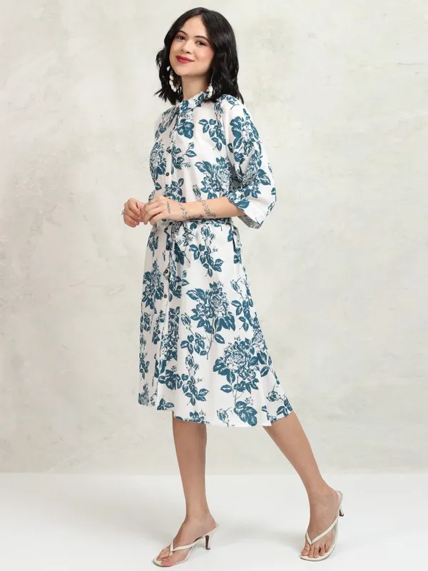 Vishudh women White Printed Shirt Dress