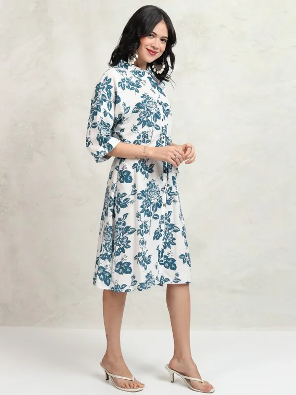 Vishudh women White Printed Shirt Dress