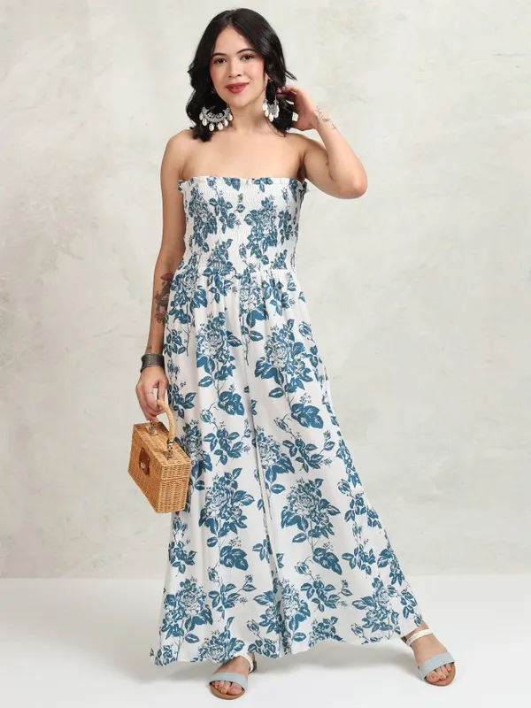 Vishudh Women White Printed Jumpsuit