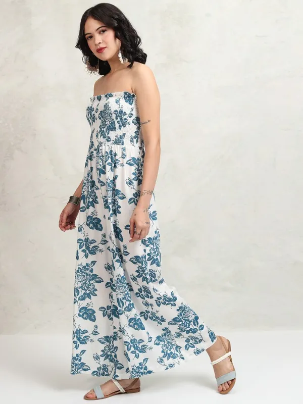 Vishudh Women White Printed Jumpsuit