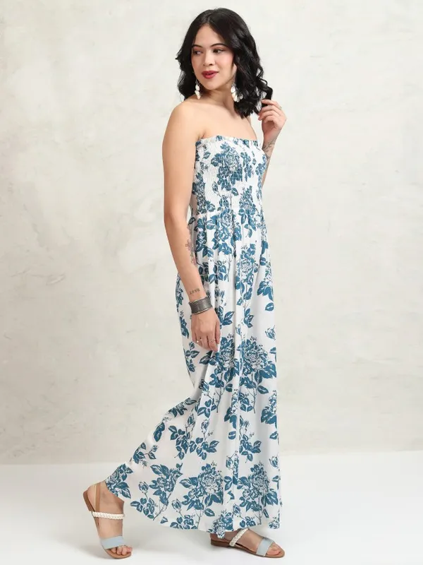 Vishudh Women White Printed Jumpsuit