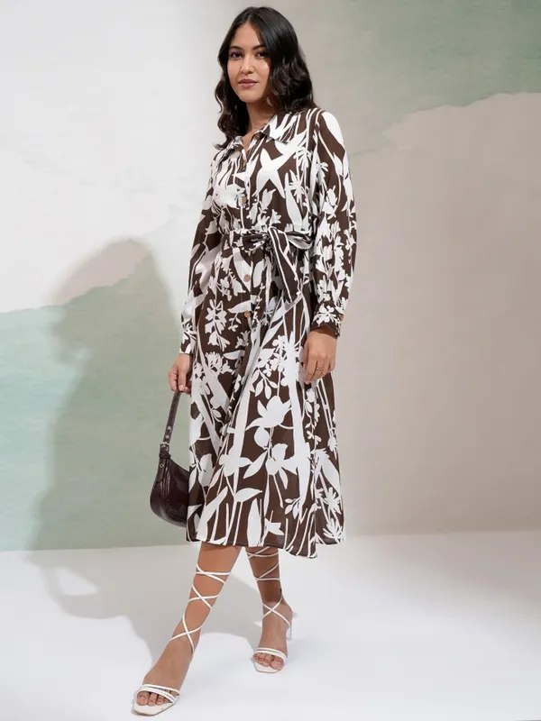 Vishudh Women Brown Printed Fit and Flare Dress