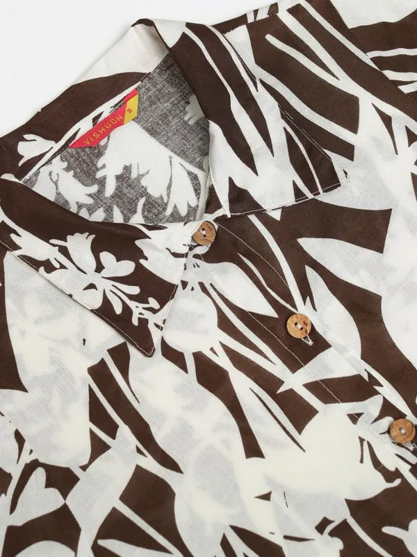 Vishudh Women Brown Printed Fit and Flare Dress