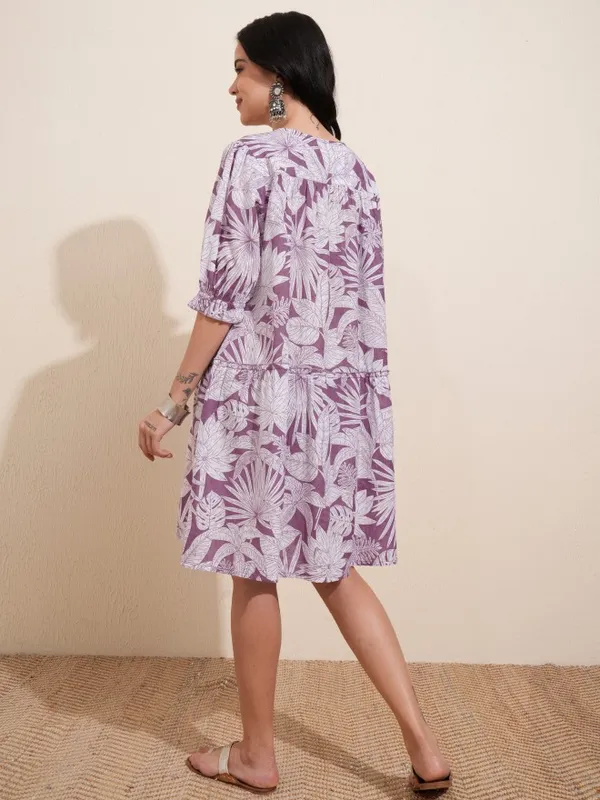 Vishudh women Mauve Printed A-Line Dress