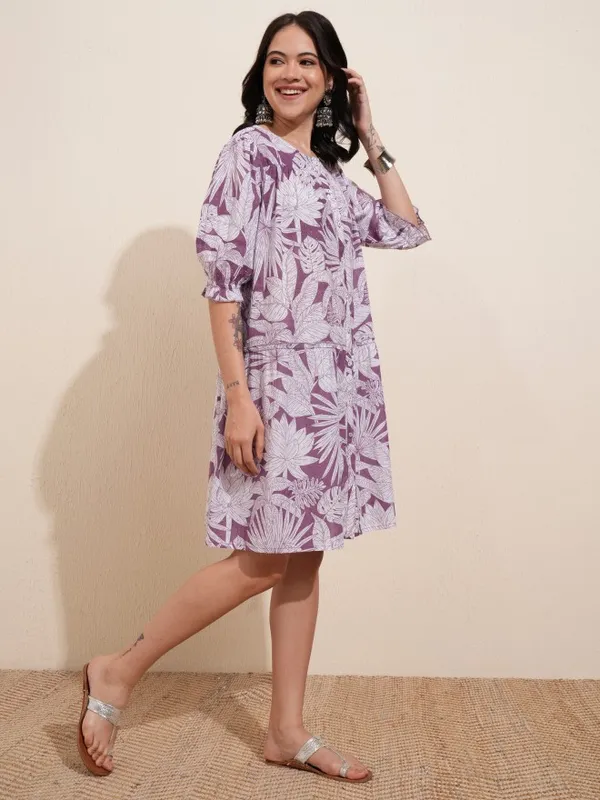 Vishudh women Mauve Printed A-Line Dress