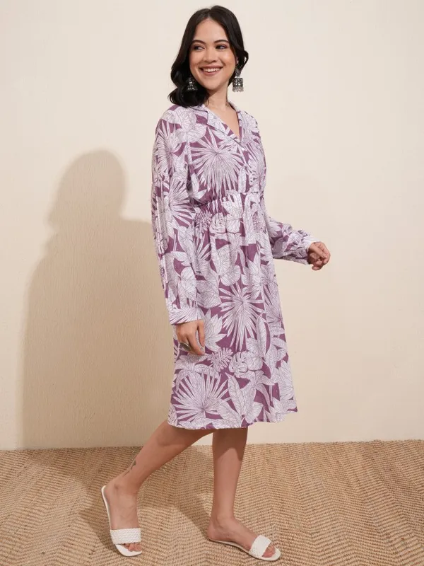 Vishudh women Mauve Printed A-Line Dress